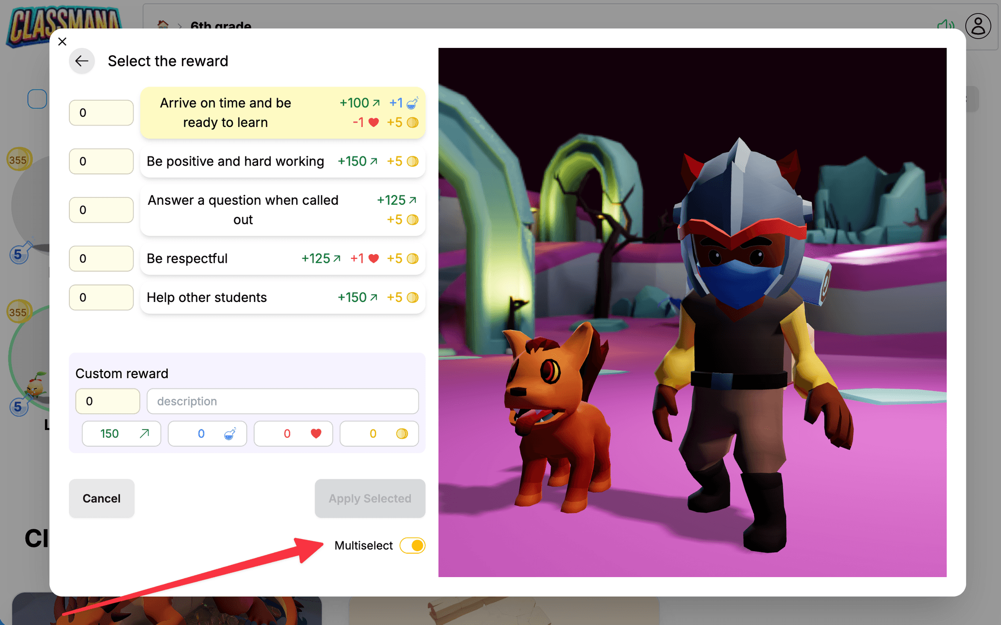 Tombol mode multipilih untuk hadiah